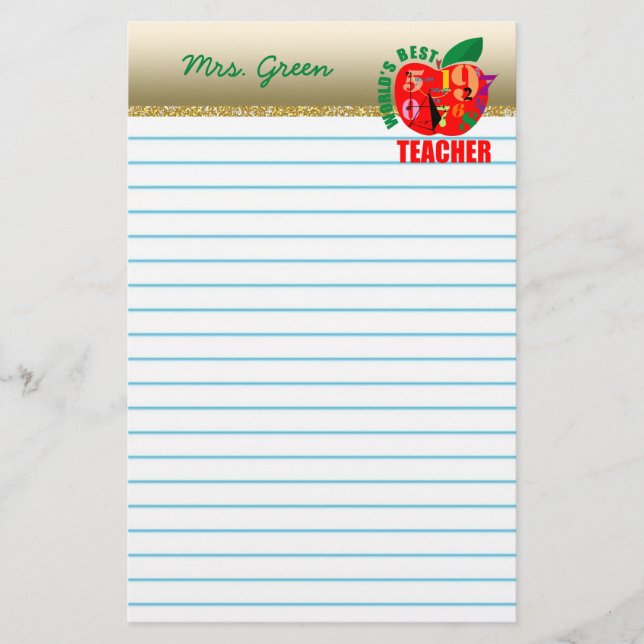 World's Best Teacher | Red Apple Lined Paper (Front)