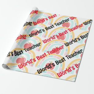 World's Best Teacher Supply Rainbow Apple Wrapping Paper