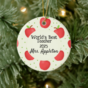World's Best Teacher With Apple Accents custom Ceramic Ornament