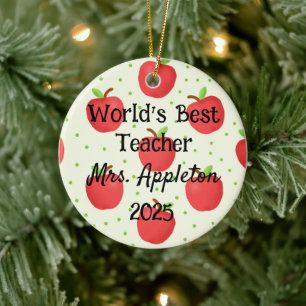World's Best Teacher With Apple Accents custom Ceramic Ornament
