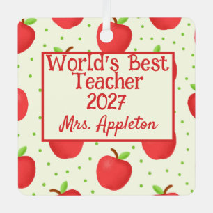 World's Best Teacher With Apple Accents custom Met Metal Ornament