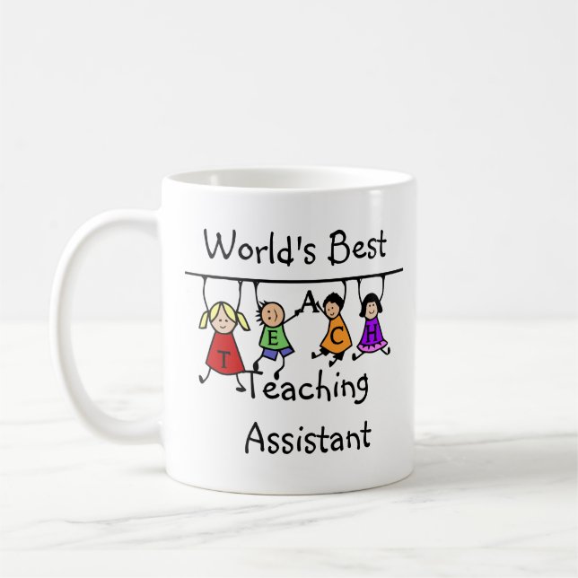 World's Best Teaching Assistant with  Kids Cartoon Coffee Mug (Left)