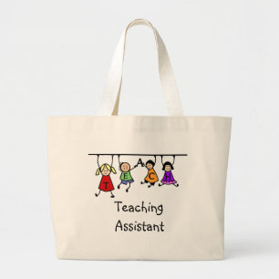 World's Best Teaching Assistant with Kids Cartoon Large Tote Bag