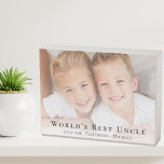 World's Best Uncle Photo Wooden Box Sign<br><div class="desc">Give the world's best uncle a custom photo wooden box sign that he will treasure for years. You can personalize with a family photo,  personalize the expression "World's Best Uncle" and how he is addressed (uncle,  tio,  etc.),  and add his nieces' and nephews' names.</div>