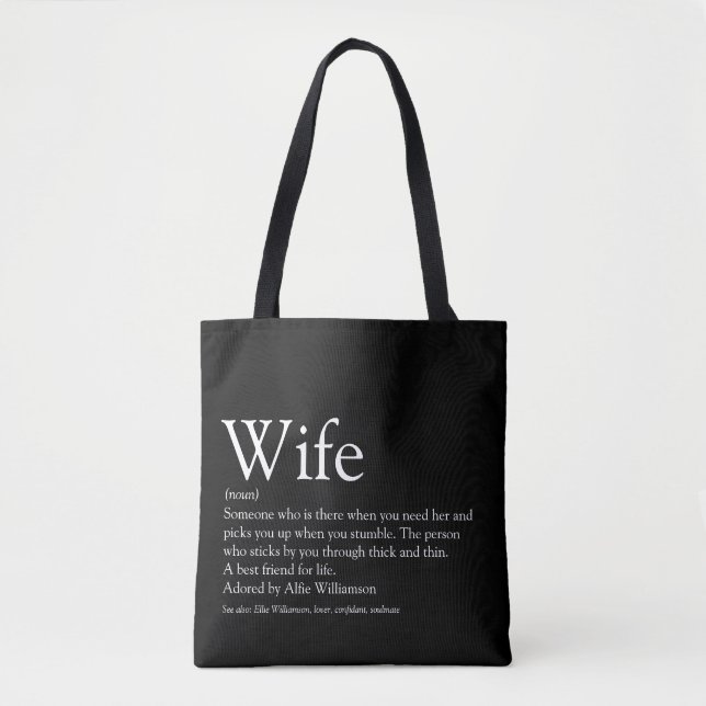 World's Best Wife Definition Black and White Tote Bag (Front)