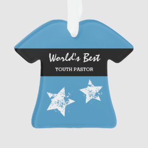 Worlds Best YOUTH PASTOR Blue with Star A01 Ornament