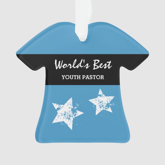 Worlds Best YOUTH PASTOR Blue with Star A01 Ornament (Front)