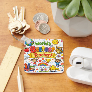 World's Bestest Teacher Cute Teacher Appreciation Keychain