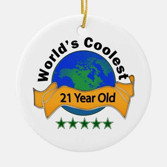 World's Coolest 21 Year Old Ceramic Ornament (Front)