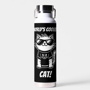Worlds Coolest Cat with Sunglasses Black Water Bottle