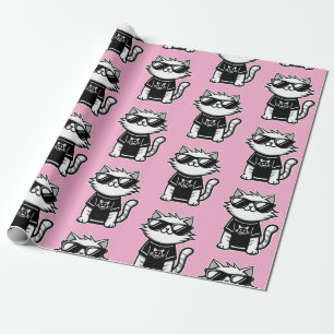 Worlds Coolest Cat with Sunglasses Pink Wrapping Paper