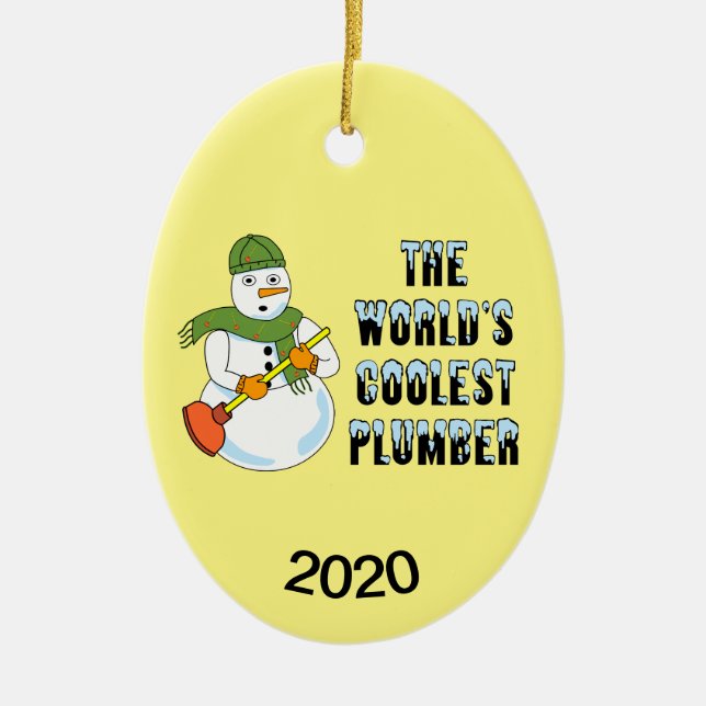 World's Coolest Plumber Snowman Ceramic Ornament (Front)