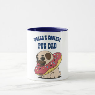 Worlds Coolest PUG DAD - Funny dog doughnut cartoo Mug