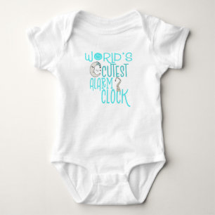 Worlds Cutest Alarm Clock Funny Quote Blue Boy Baby Bodysuit