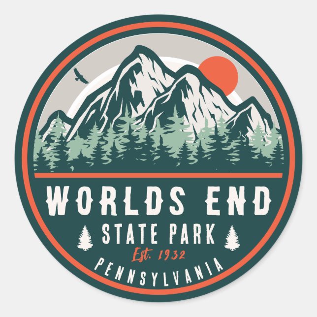Worlds End State Park Pennsylvania Retro Sunset Classic Round Sticker (Front)
