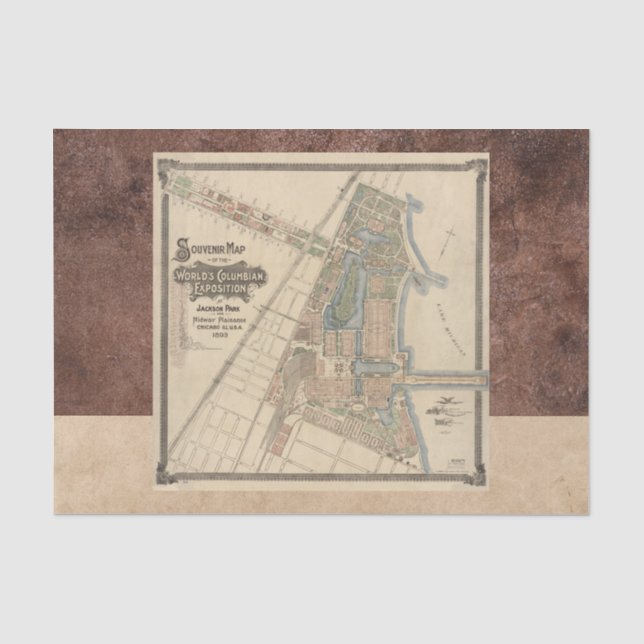 World's Fair Chicago Souvenir Map, 1893 Decoupage Tissue Paper (Front)