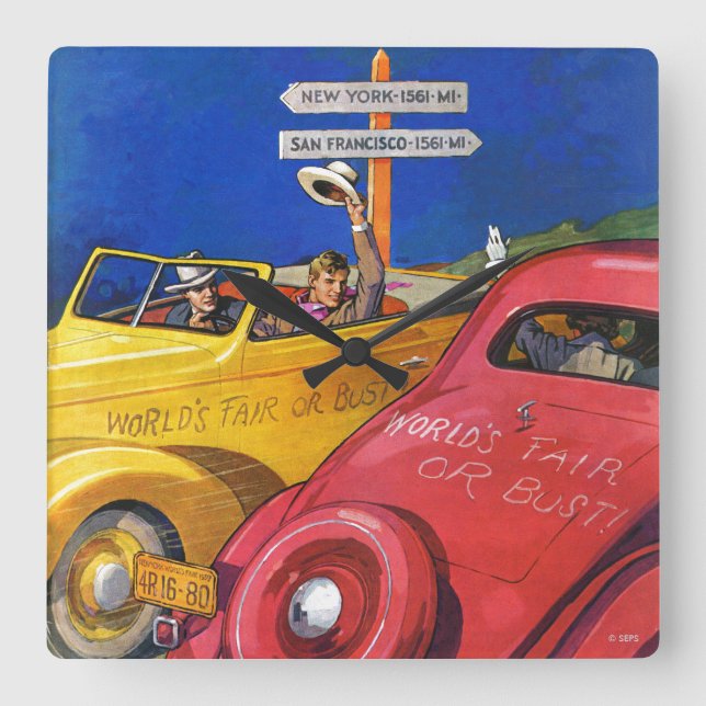 World's Fair or Bust Square Wall Clock (Front)