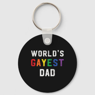 Worlds Gayest Dad Cute Gay Pride Lgbt Fathers Day Keychain