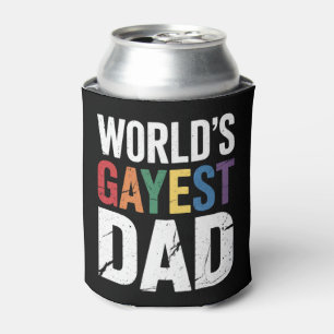 World's Gayest Dad LGBTQ Gay Pride Ally Rainbow Can Cooler