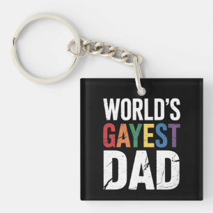 World's Gayest Dad LGBTQ Gay Pride Ally Rainbow Keychain