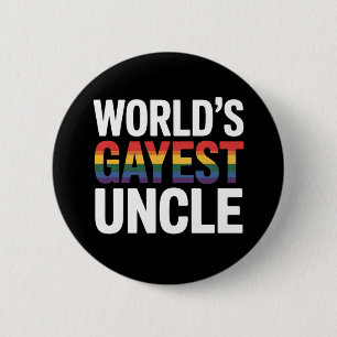World's Gayest Uncle LGBTQ Gay Pride Ally Rainbow 2 Inch Round Button
