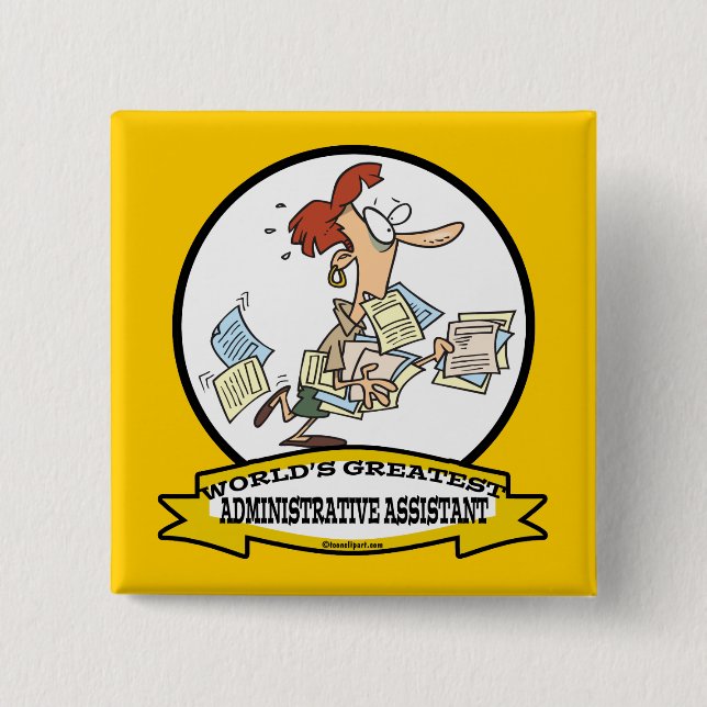 WORLDS GREATEST ADMINISTRATIVE ASSISTANT WOMEN 2 INCH SQUARE BUTTON (Front)