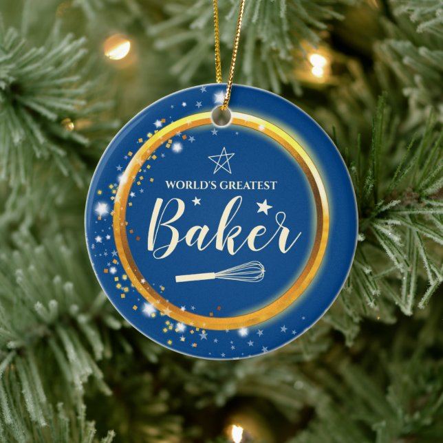 Worlds greatest baker whisk baking Christmas Ceramic Ornament (Tree)