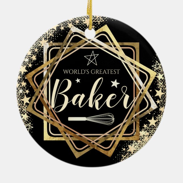 Worlds greatest baker whisk culinary Christmas Ceramic Ornament (Back)