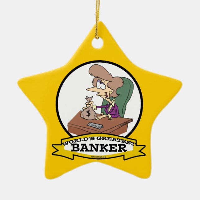 WORLDS GREATEST BANKER WOMEN CARTOON CERAMIC ORNAMENT (Front)