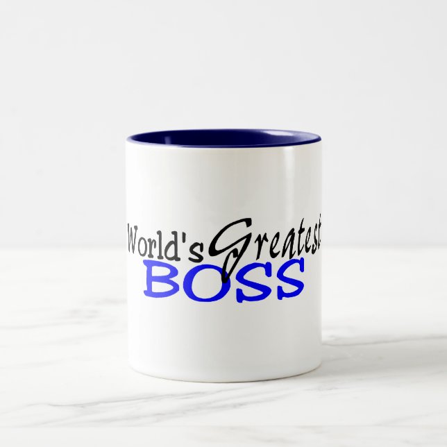 Worlds Greatest Boss Black Blue Two-Tone Coffee Mug (Center)