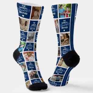 World's Greatest Brother Blue Photo Collage Socks
