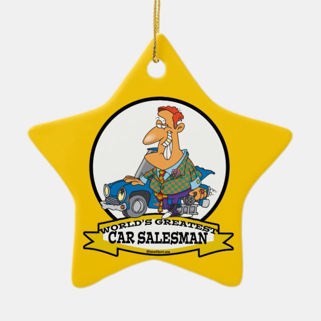 WORLDS GREATEST CAR SALESMAN II CARTOON CERAMIC ORNAMENT (Front)