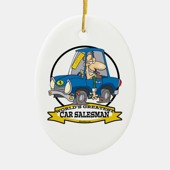WORLDS GREATEST CAR SALESMAN MEN CARTOON CERAMIC ORNAMENT (Front)