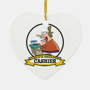 WORLDS GREATEST CASHIER WOMEN CARTOON CERAMIC ORNAMENT