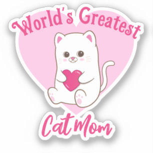 World's Greatest Cat Mom Funny Cute Pink Heart