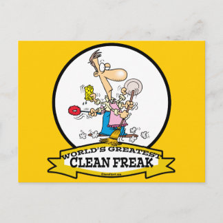 WORLDS GREATEST CLEAN FREAK MEN CARTOON POSTCARD