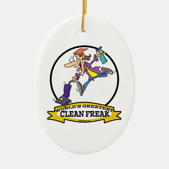 WORLDS GREATEST CLEAN FREAK WOMEN CARTOON CERAMIC ORNAMENT (Front)