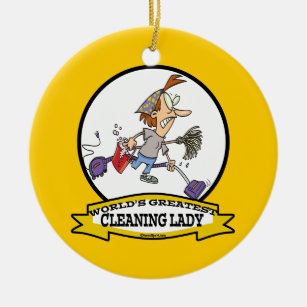 WORLDS GREATEST CLEANING LADY CARTOON CERAMIC ORNAMENT