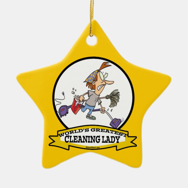 WORLDS GREATEST CLEANING LADY CARTOON CERAMIC ORNAMENT (Front)