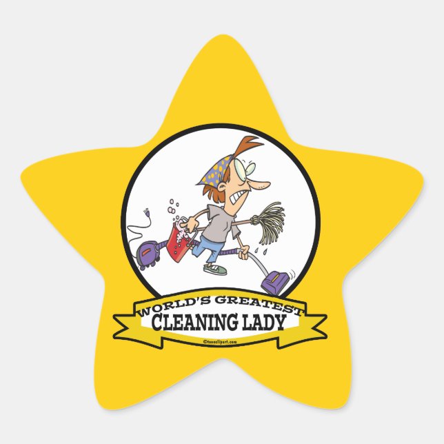 WORLDS GREATEST CLEANING LADY CARTOON STAR STICKER (Front)
