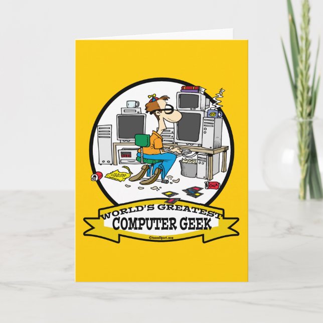 WORLDS GREATEST COMPUTER GEEK MEN CARTOON CARD (Front)