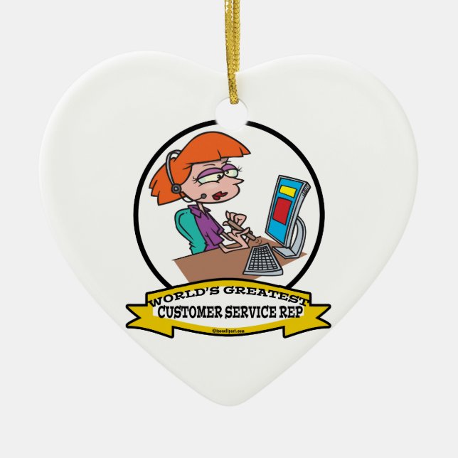 WORLDS GREATEST CUSTOMER SERVICE REP CARTOON CERAMIC ORNAMENT (Front)