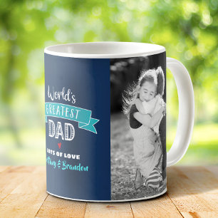 World's Greatest Dad 2 Photo Turquoise Type Navy Coffee Mug