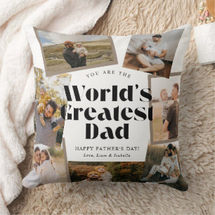 World's Greatest Dad Bold Retro 7 Photo Collage Throw Pillow