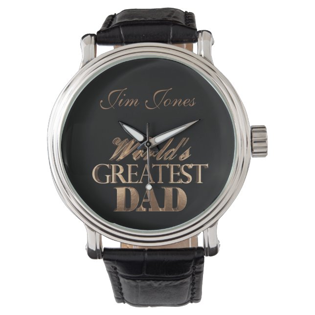 World's Greatest Dad Elegant Black and Gold Text Watch (Front)