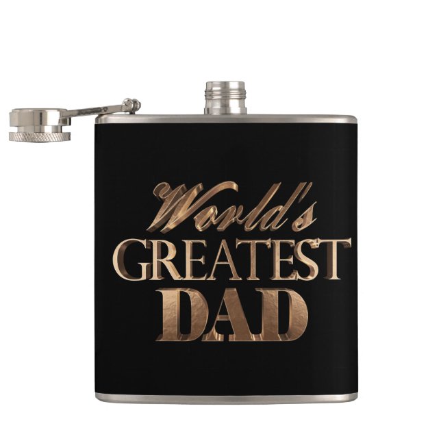 World's Greatest Dad Elegant Black Gold Typography Hip Flask (Opened)
