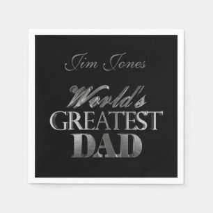 World's Greatest Dad Elegant Black Silver Grey Napkin