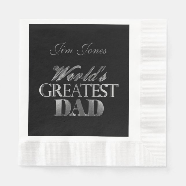 World's Greatest Dad Elegant Black Silver Grey Napkin (Front)