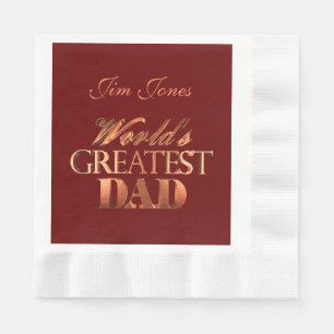 World's Greatest Dad Elegant Red Metallic Look Napkin