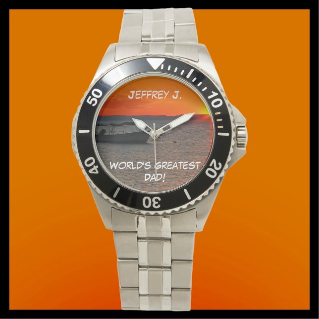 World's Greatest Dad, Fishing Boat, Name Wrist Watch (Creator Uploaded)